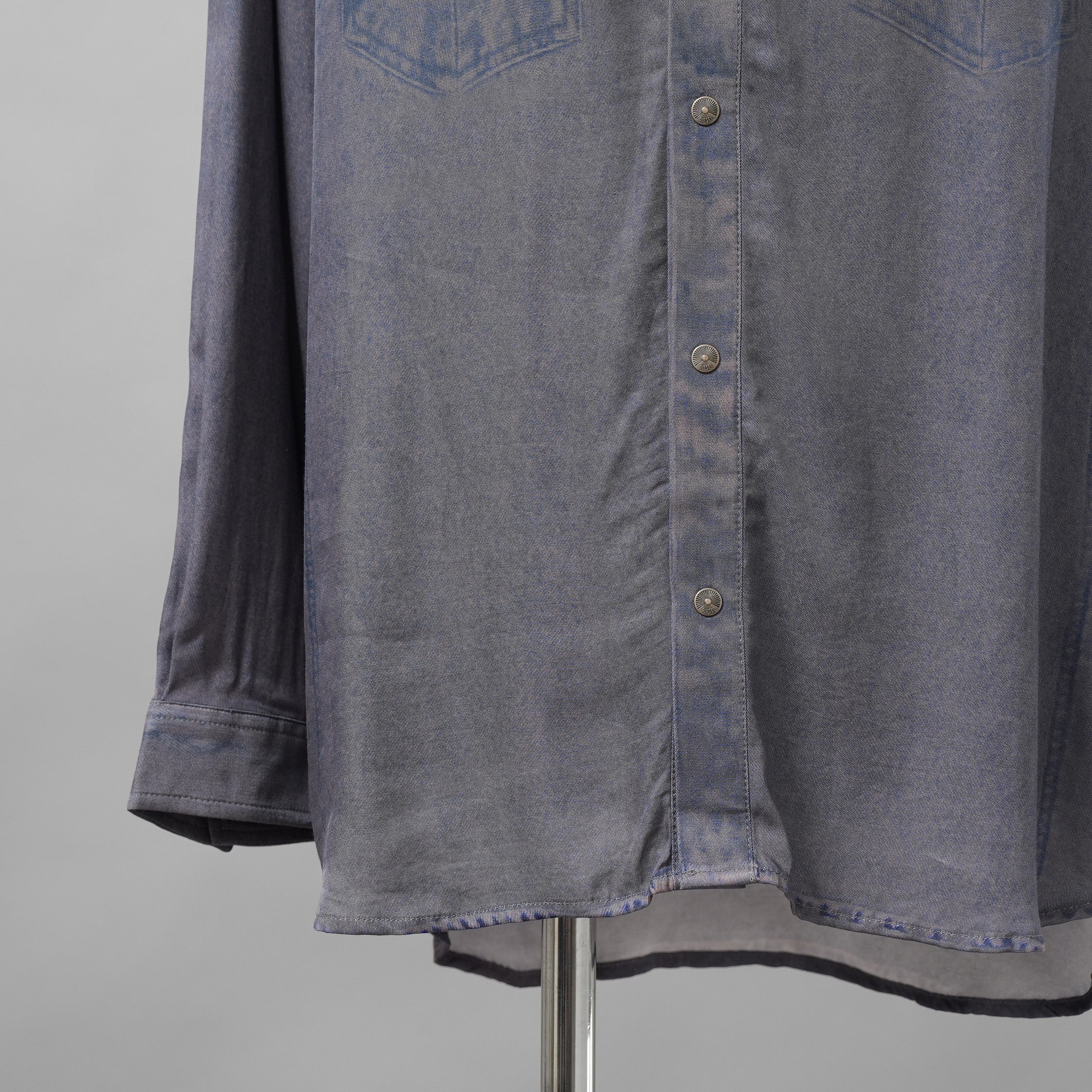 DIESEL ディーゼル / 美品 23AW S-DRINN デニムプリント加工 サテン 長袖シャツ / size 50 (BLUE)