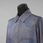 DIESEL ディーゼル / 美品 23AW S-DRINN デニムプリント加工 サテン 長袖シャツ / size 50 (BLUE)
