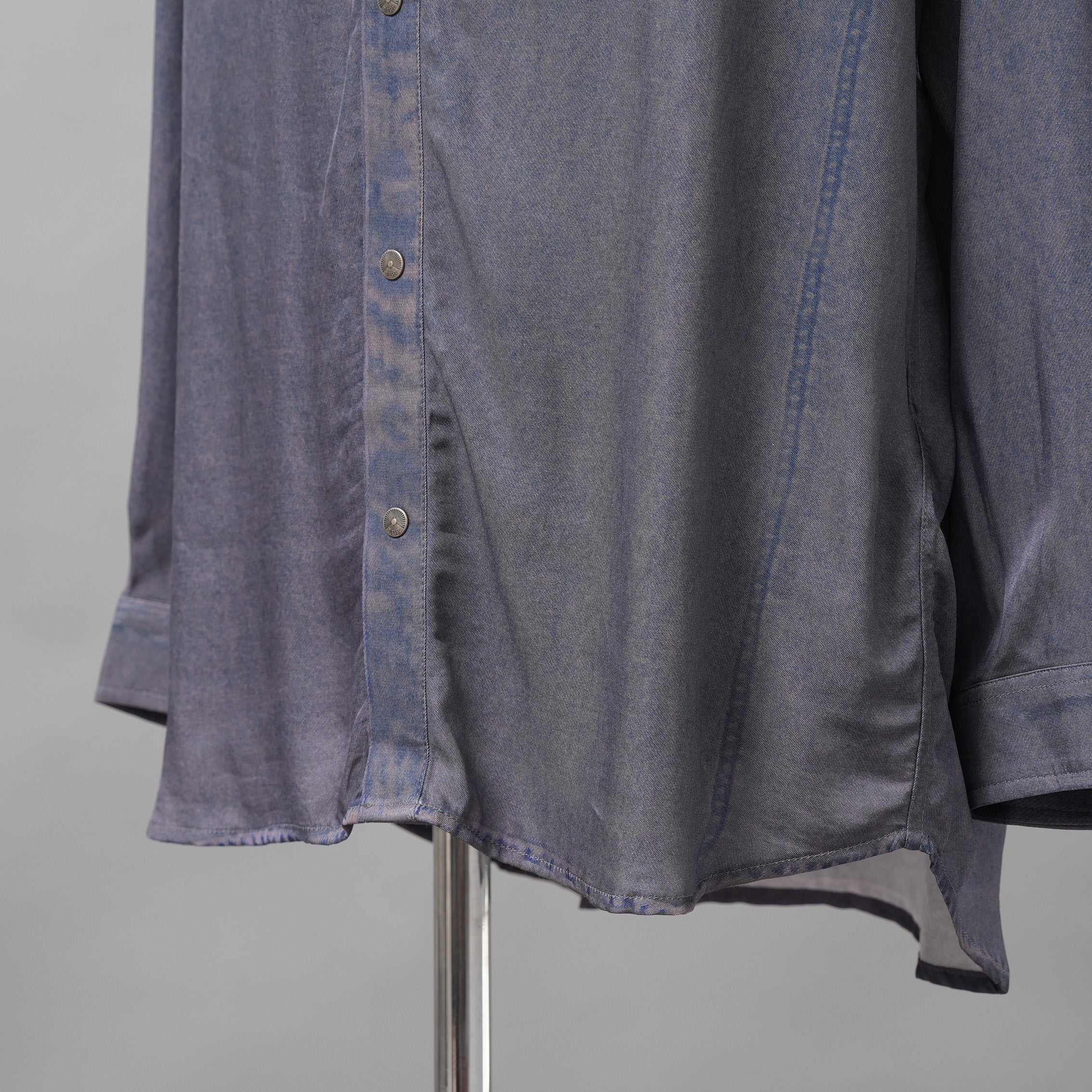 DIESEL ディーゼル / 美品 23AW S-DRINN デニムプリント加工 サテン 長袖シャツ / size 50 (BLUE)