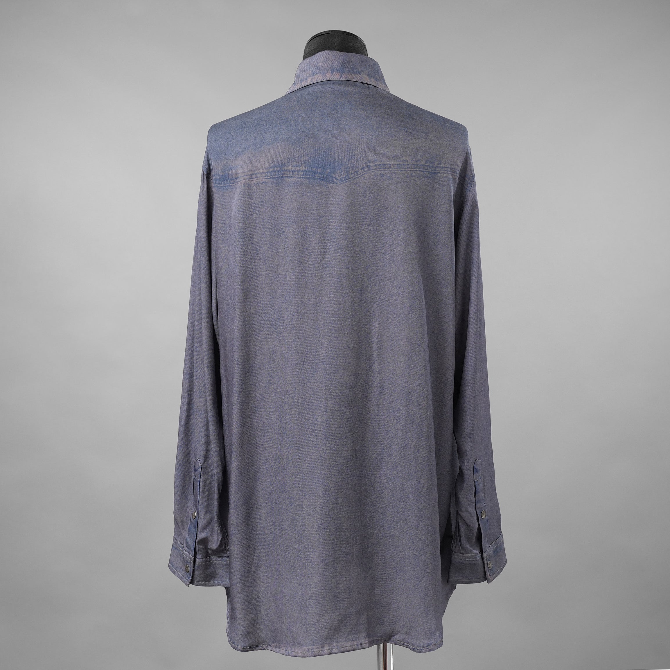 DIESEL ディーゼル / 美品 23AW S-DRINN デニムプリント加工 サテン 長袖シャツ / size 50 (BLUE)