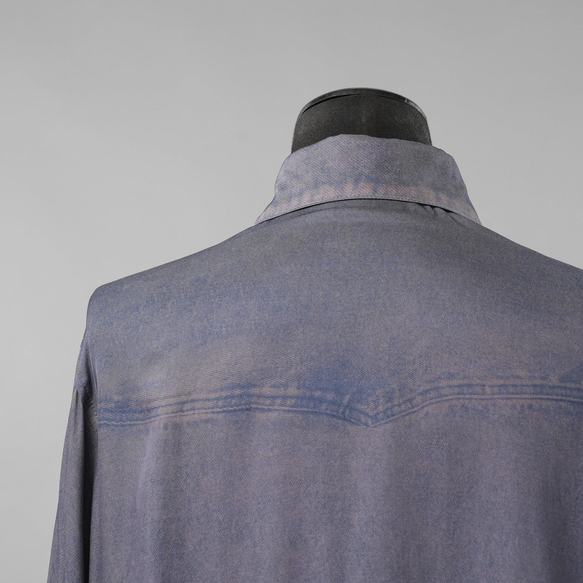 DIESEL ディーゼル / 美品 23AW S-DRINN デニムプリント加工 サテン 長袖シャツ / size 50 (BLUE)