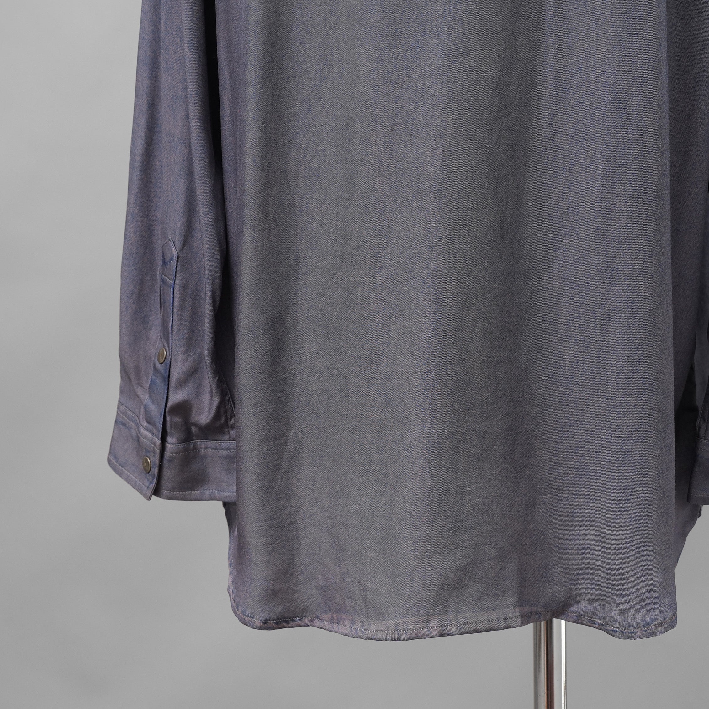 DIESEL ディーゼル / 美品 23AW S-DRINN デニムプリント加工 サテン 長袖シャツ / size 50 (BLUE)
