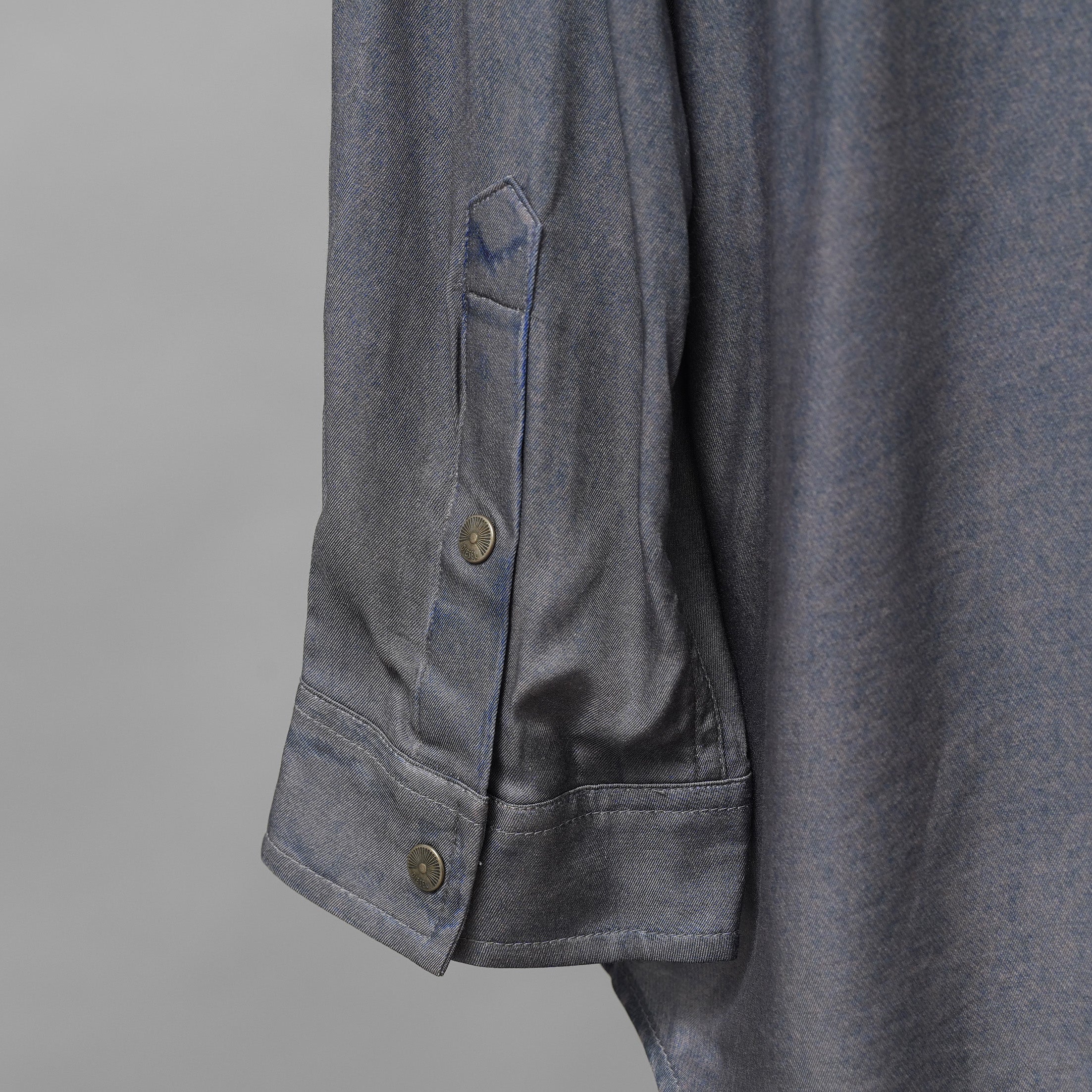 DIESEL ディーゼル / 美品 23AW S-DRINN デニムプリント加工 サテン 長袖シャツ / size 50 (BLUE)