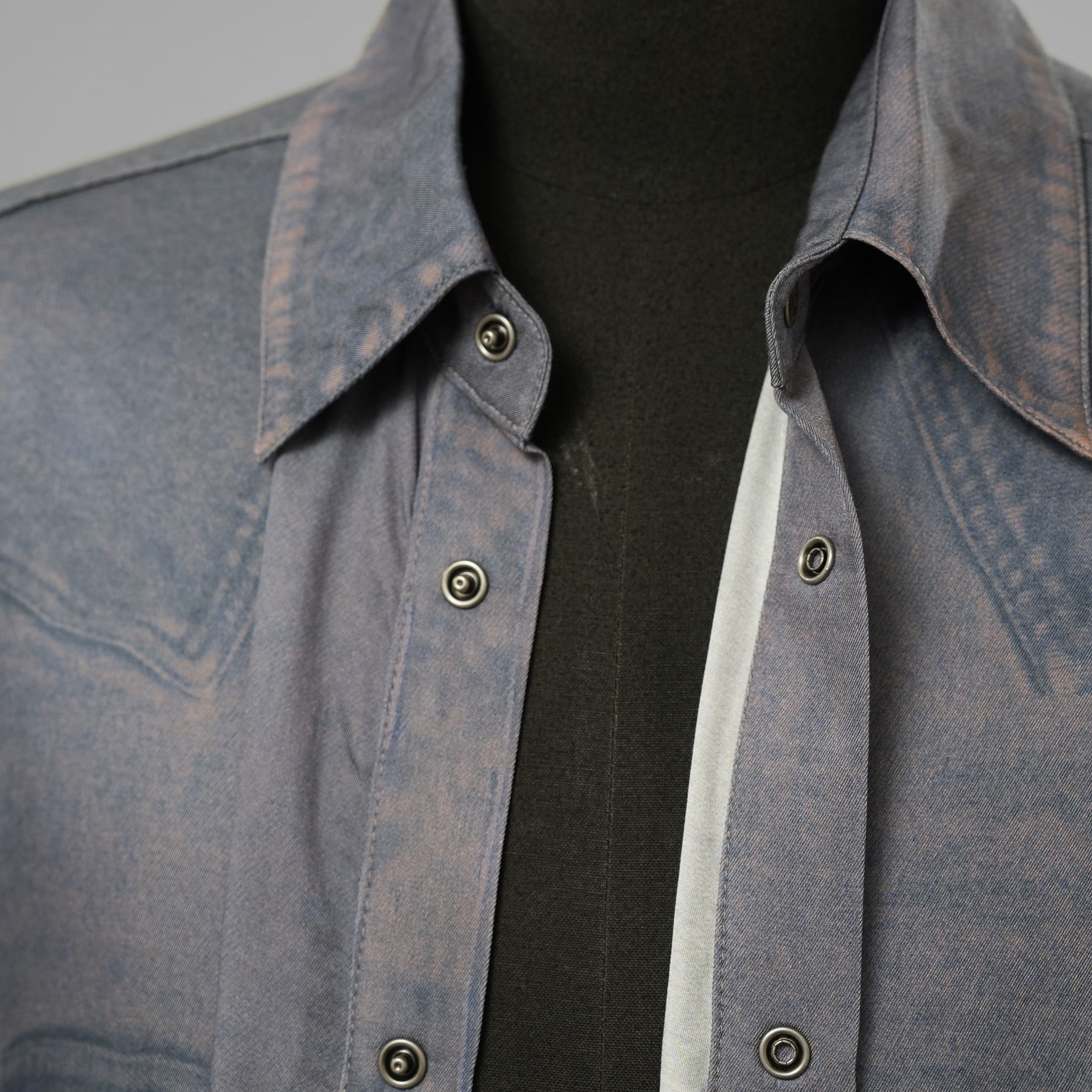 DIESEL ディーゼル / 美品 23AW S-DRINN デニムプリント加工 サテン 長袖シャツ / size 50 (BLUE)