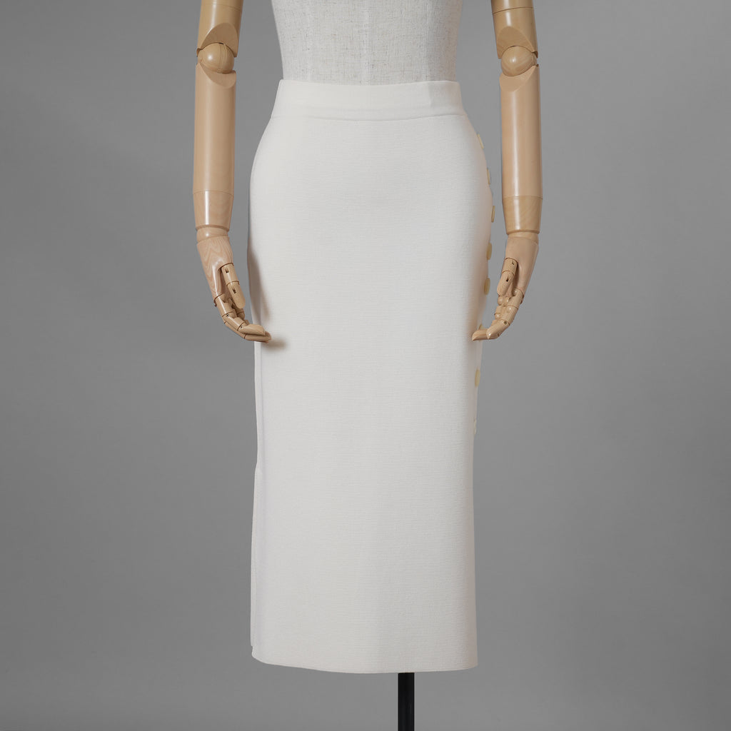 Cruciani クルチアーニ / 美品 サイドボタン ミラノリブ ニット タイト スカート / size 40 (WHITE) レディース 352168-izm