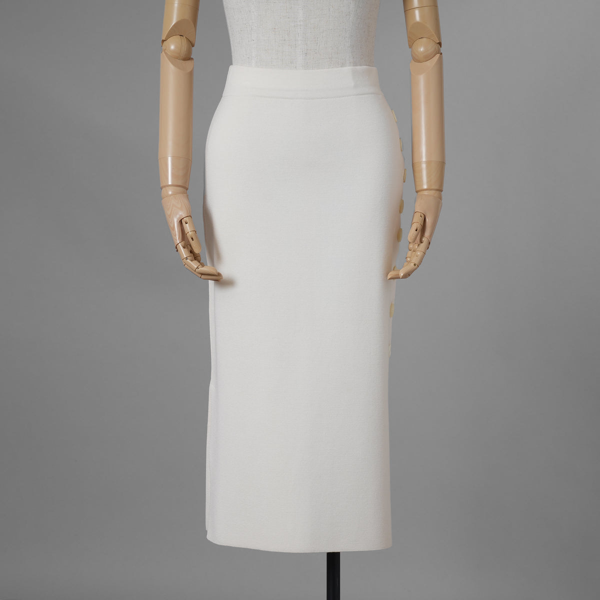 Cruciani クルチアーニ / 美品 サイドボタン ミラノリブ ニット タイト スカート / size 40 (WHITE) レディース 352168-izm
