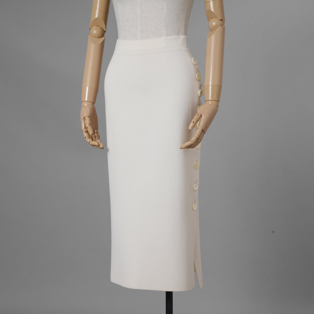 Cruciani クルチアーニ / 美品 サイドボタン ミラノリブ ニット タイト スカート / size 40 (WHITE) レディース 352168-izm