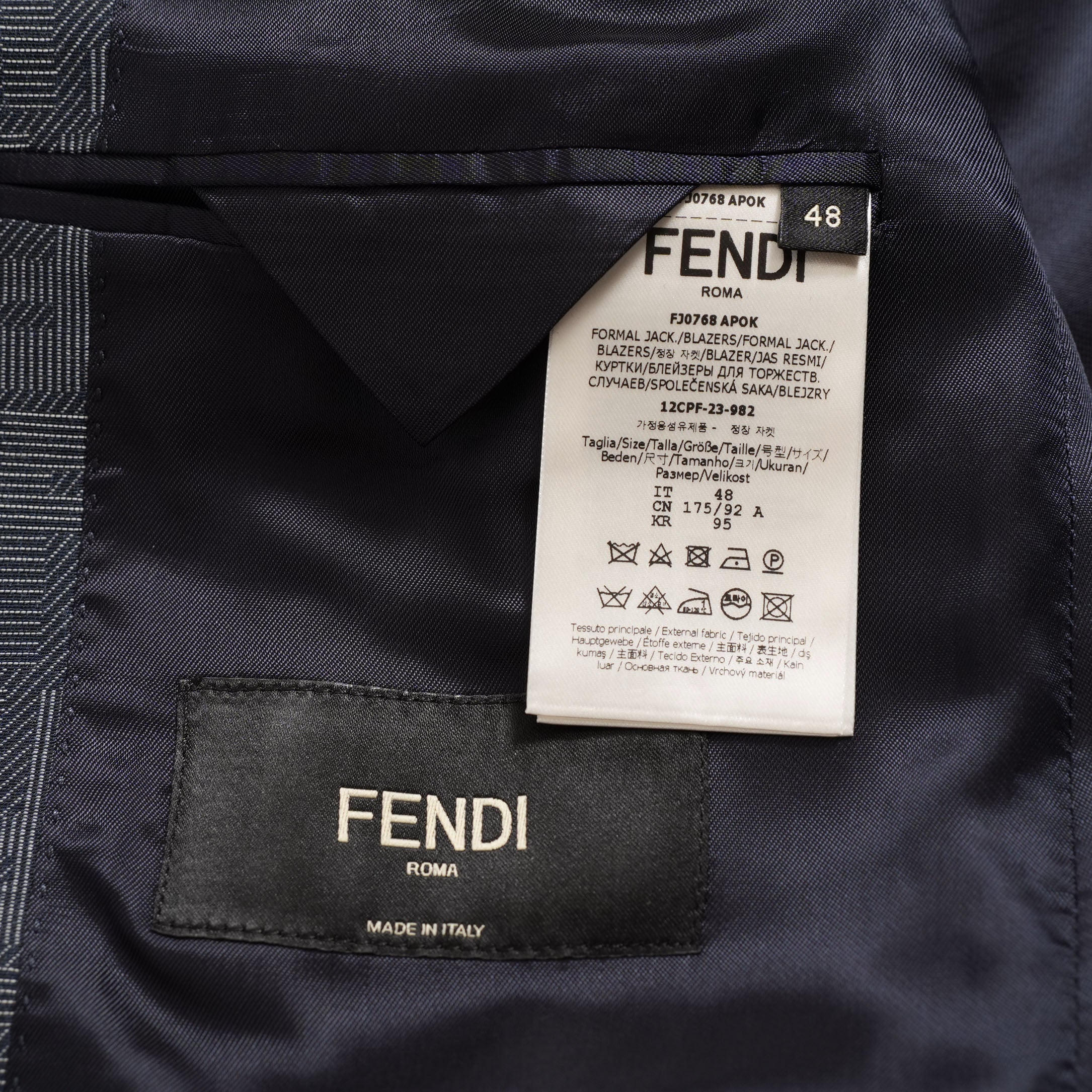 FENDI フェンディ / 23AW 美品 FFロゴ (ズッカ柄) ジャカードファブリック ジャケット / FJ0768APOK / size 48 (BLUE GREY) テーラード ブレザー