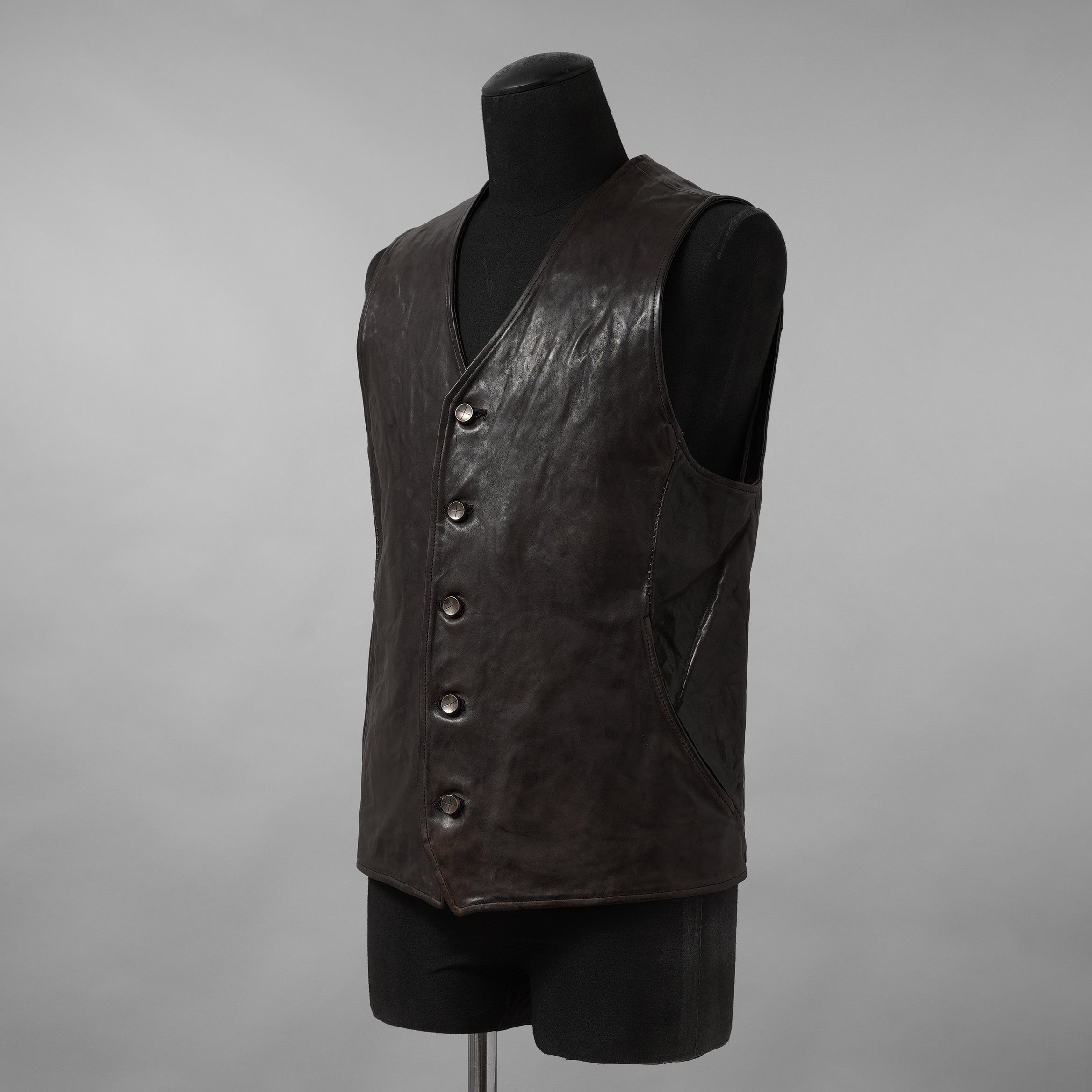 incarnation インカネーション / 24SS 新型 Horse Leather Vest 5B レザーベスト / 11-2247 / size S (DARK BROWN)