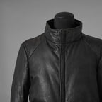 希少 incarnation インカネーション / 20AW 美品 Sheep Object Dyed / Hi Neck "LINED" Spiral Arm Leather Moto Down Jacket  シープレザー オーバーロック ダウン ジャケット / size S (BLACK) 123071-alm