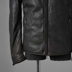 希少 incarnation インカネーション / 20AW 美品 Sheep Object Dyed / Hi Neck "LINED" Spiral Arm Leather Moto Down Jacket  シープレザー オーバーロック ダウン ジャケット / size S (BLACK) 123071-alm