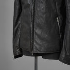 希少 incarnation インカネーション / 20AW 美品 Sheep Object Dyed / Hi Neck "LINED" Spiral Arm Leather Moto Down Jacket  シープレザー オーバーロック ダウン ジャケット / size S (BLACK) 123071-alm