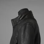 希少 incarnation インカネーション / 20AW 美品 Sheep Object Dyed / Hi Neck "LINED" Spiral Arm Leather Moto Down Jacket  シープレザー オーバーロック ダウン ジャケット / size S (BLACK) 123071-alm