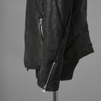 希少 incarnation インカネーション / 20AW 美品 Sheep Object Dyed / Hi Neck "LINED" Spiral Arm Leather Moto Down Jacket  シープレザー オーバーロック ダウン ジャケット / size S (BLACK) 123071-alm