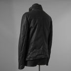 希少 incarnation インカネーション / 20AW 美品 Sheep Object Dyed / Hi Neck "LINED" Spiral Arm Leather Moto Down Jacket  シープレザー オーバーロック ダウン ジャケット / size S (BLACK) 123071-alm