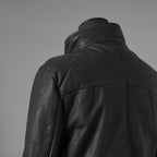 希少 incarnation インカネーション / 20AW 美品 Sheep Object Dyed / Hi Neck "LINED" Spiral Arm Leather Moto Down Jacket  シープレザー オーバーロック ダウン ジャケット / size S (BLACK) 123071-alm