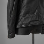 希少 incarnation インカネーション / 20AW 美品 Sheep Object Dyed / Hi Neck "LINED" Spiral Arm Leather Moto Down Jacket  シープレザー オーバーロック ダウン ジャケット / size S (BLACK) 123071-alm