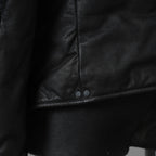 希少 incarnation インカネーション / 20AW 美品 Sheep Object Dyed / Hi Neck "LINED" Spiral Arm Leather Moto Down Jacket  シープレザー オーバーロック ダウン ジャケット / size S (BLACK) 123071-alm