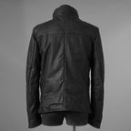 希少 incarnation インカネーション / 20AW 美品 Sheep Object Dyed / Hi Neck "LINED" Spiral Arm Leather Moto Down Jacket  シープレザー オーバーロック ダウン ジャケット / size S (BLACK) 123071-alm