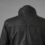 希少 incarnation インカネーション / 20AW 美品 Sheep Object Dyed / Hi Neck "LINED" Spiral Arm Leather Moto Down Jacket  シープレザー オーバーロック ダウン ジャケット / size S (BLACK) 123071-alm