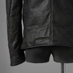 希少 incarnation インカネーション / 20AW 美品 Sheep Object Dyed / Hi Neck "LINED" Spiral Arm Leather Moto Down Jacket  シープレザー オーバーロック ダウン ジャケット / size S (BLACK) 123071-alm