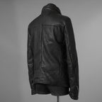 希少 incarnation インカネーション / 20AW 美品 Sheep Object Dyed / Hi Neck "LINED" Spiral Arm Leather Moto Down Jacket  シープレザー オーバーロック ダウン ジャケット / size S (BLACK) 123071-alm