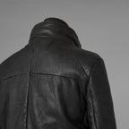 希少 incarnation インカネーション / 20AW 美品 Sheep Object Dyed / Hi Neck "LINED" Spiral Arm Leather Moto Down Jacket  シープレザー オーバーロック ダウン ジャケット / size S (BLACK) 123071-alm