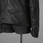 希少 incarnation インカネーション / 20AW 美品 Sheep Object Dyed / Hi Neck "LINED" Spiral Arm Leather Moto Down Jacket  シープレザー オーバーロック ダウン ジャケット / size S (BLACK) 123071-alm