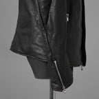 希少 incarnation インカネーション / 20AW 美品 Sheep Object Dyed / Hi Neck "LINED" Spiral Arm Leather Moto Down Jacket  シープレザー オーバーロック ダウン ジャケット / size S (BLACK) 123071-alm