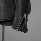 希少 incarnation インカネーション / 20AW 美品 Sheep Object Dyed / Hi Neck "LINED" Spiral Arm Leather Moto Down Jacket  シープレザー オーバーロック ダウン ジャケット / size S (BLACK) 123071-alm