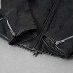希少 incarnation インカネーション / 20AW 美品 Sheep Object Dyed / Hi Neck "LINED" Spiral Arm Leather Moto Down Jacket  シープレザー オーバーロック ダウン ジャケット / size S (BLACK) 123071-alm