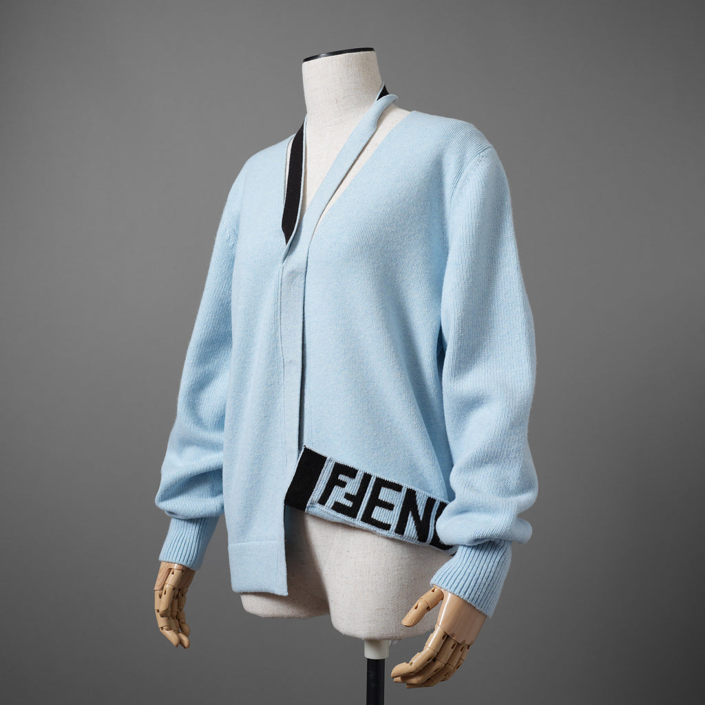 FENDI フェンディ/23AW 美品 アシンメトリー カシミヤカーディガン / FZC971 ANJJ /size 40 (LIGHTBLUE)