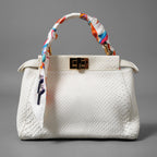 希少 FENDI フェンディ / ピーカーブー ミニ パイソン バッグ / 蛇革 スカーフ付き / WHITE /2WAY  ハンドバッグ ショルダーバッグ