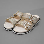 未使用 ROGER VIVIER ロジェヴィヴィエ / Slidy Viv' スライディーヴィヴ ツイード サンダル / size 36 (23cm) BEIGE レディース