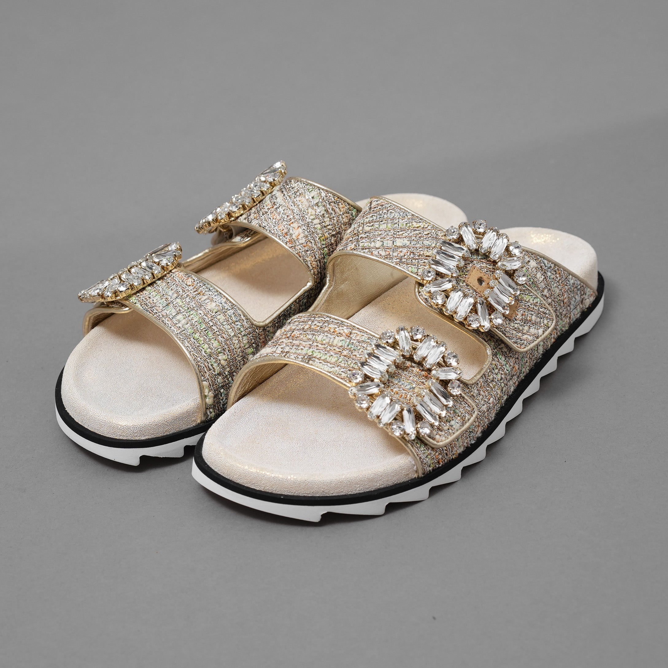 未使用 ROGER VIVIER ロジェヴィヴィエ / Slidy Viv' スライディーヴィヴ ツイード サンダル / size 36 (23cm) BEIGE レディース
