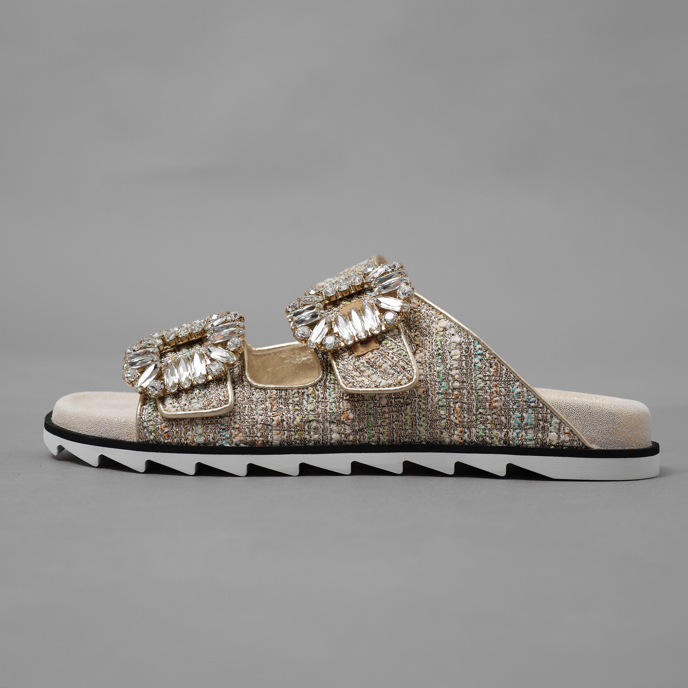 未使用 ROGER VIVIER ロジェヴィヴィエ / Slidy Viv' スライディーヴィヴ ツイード サンダル / size 36 (23cm) BEIGE レディース