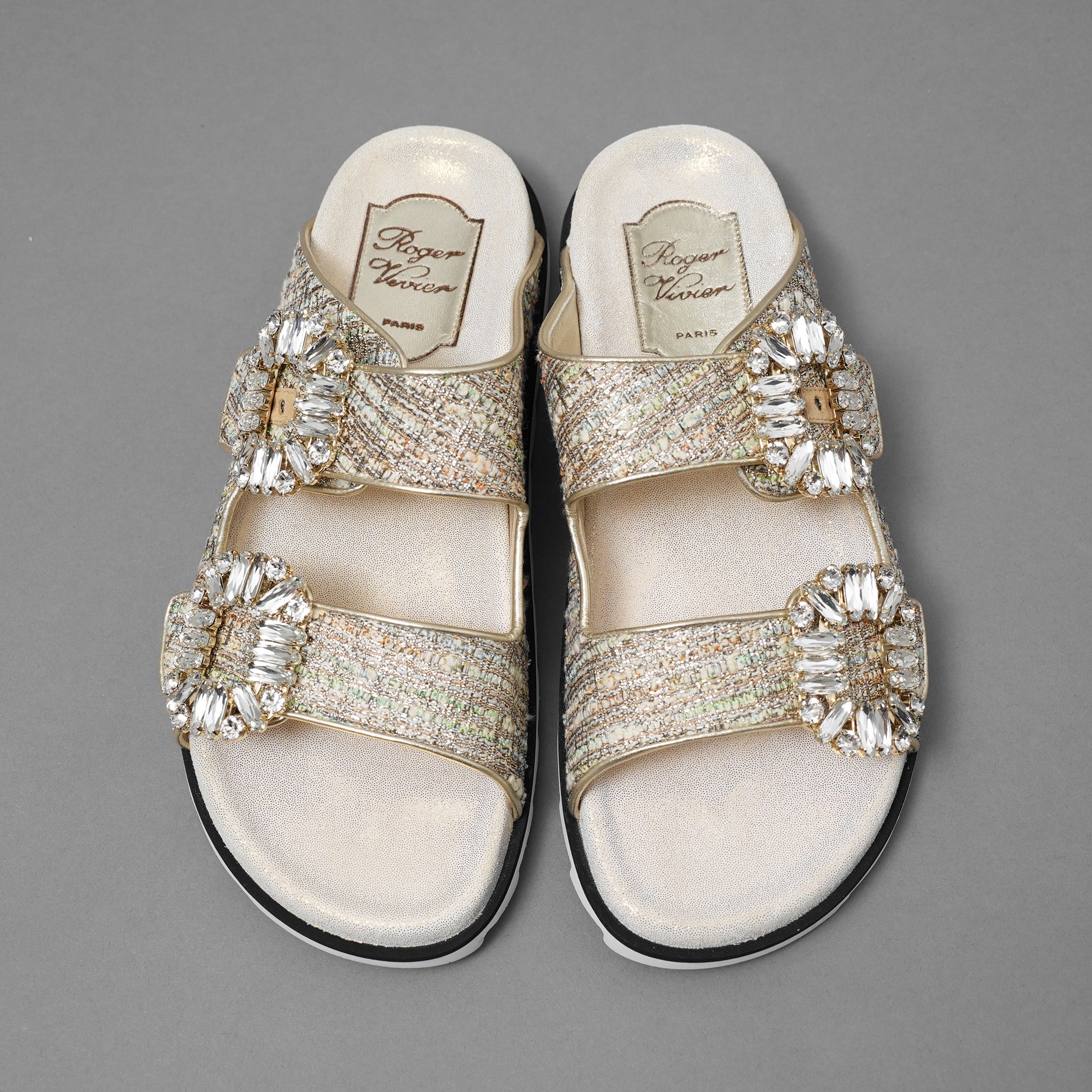 未使用 ROGER VIVIER ロジェヴィヴィエ / Slidy Viv' スライディーヴィヴ ツイード サンダル / size 36 (23cm) BEIGE レディース