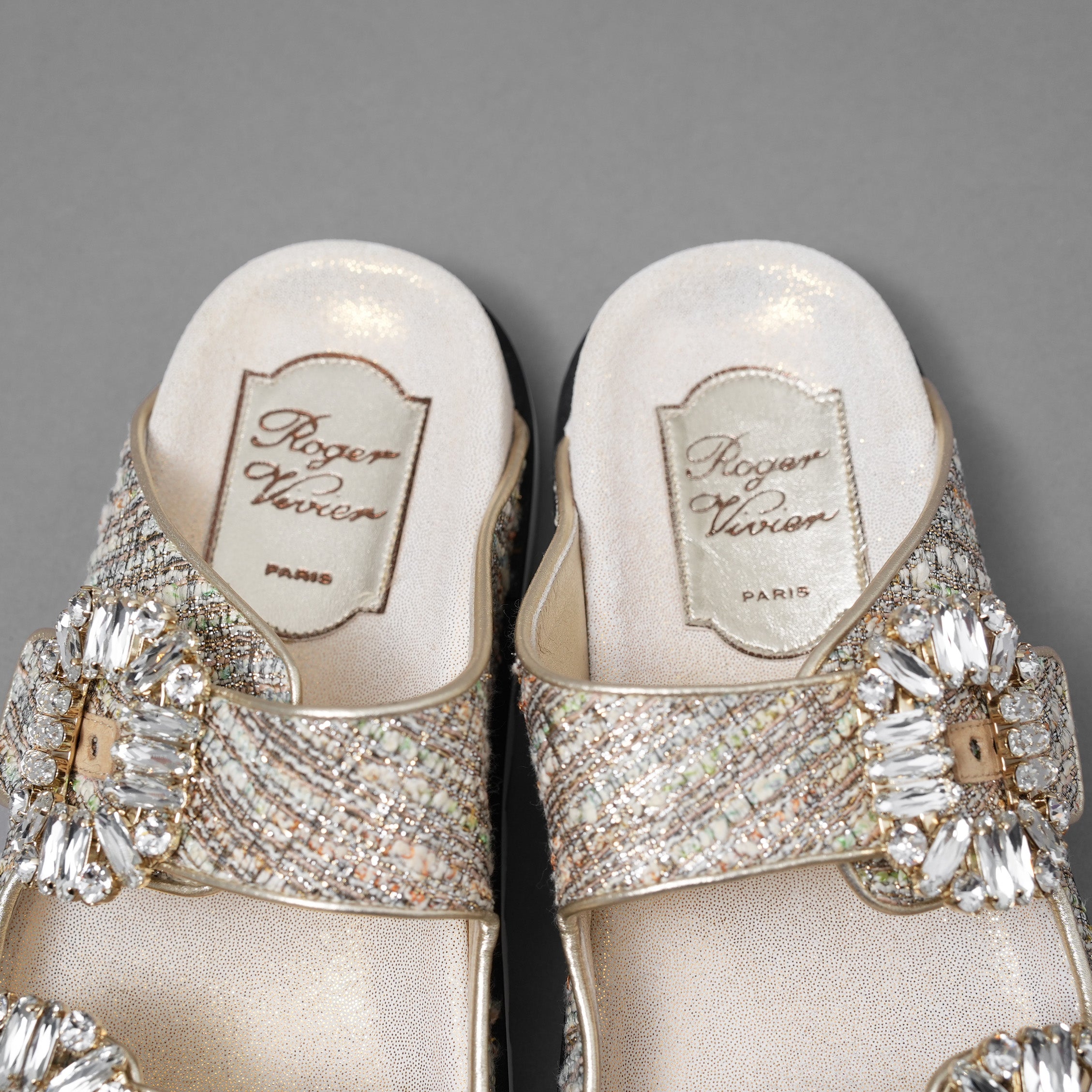 未使用 ROGER VIVIER ロジェヴィヴィエ / Slidy Viv' スライディーヴィヴ ツイード サンダル / size 36 (23cm) BEIGE レディース