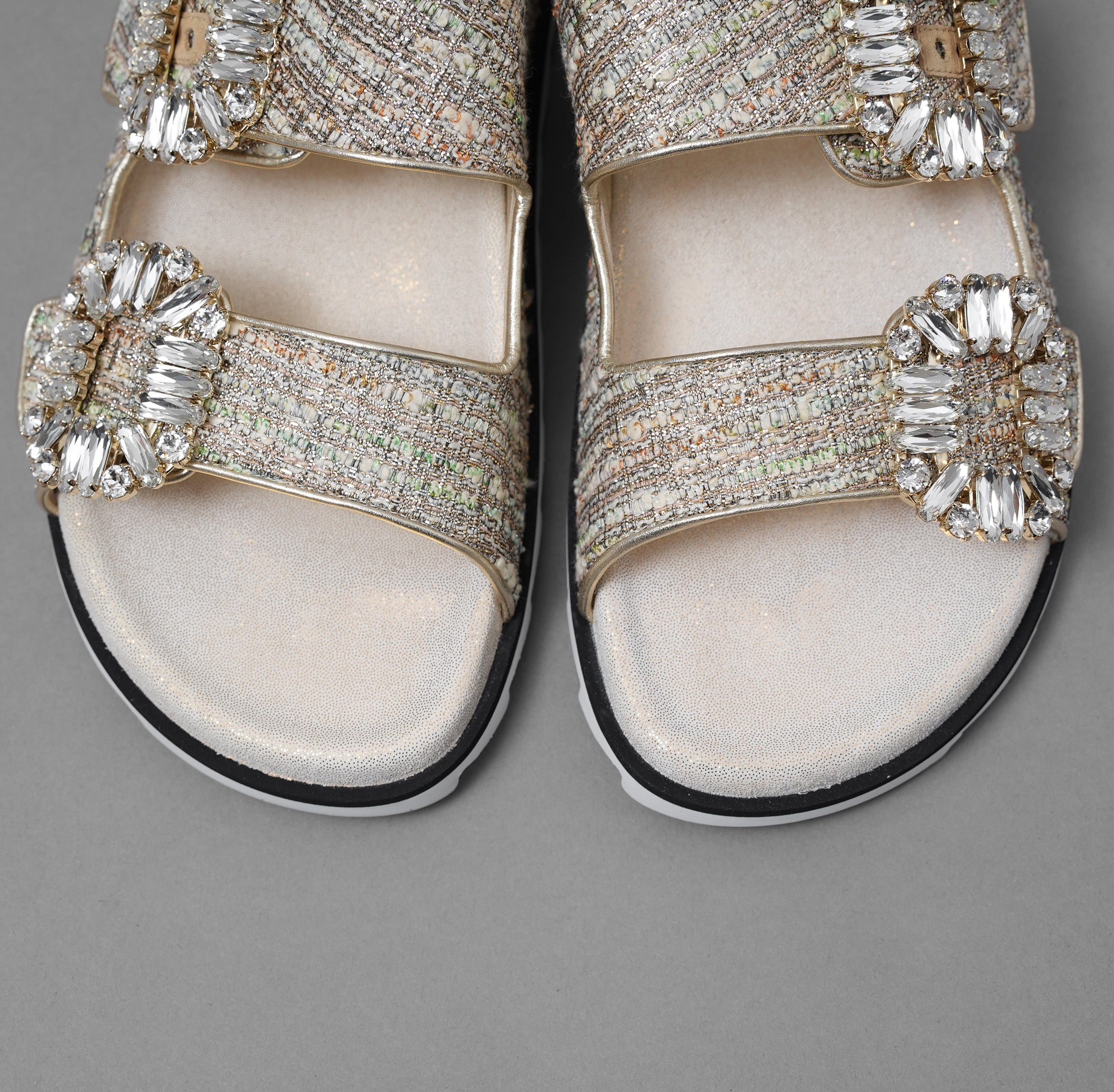 未使用 ROGER VIVIER ロジェヴィヴィエ / Slidy Viv' スライディーヴィヴ ツイード サンダル / size 36 (23cm) BEIGE レディース