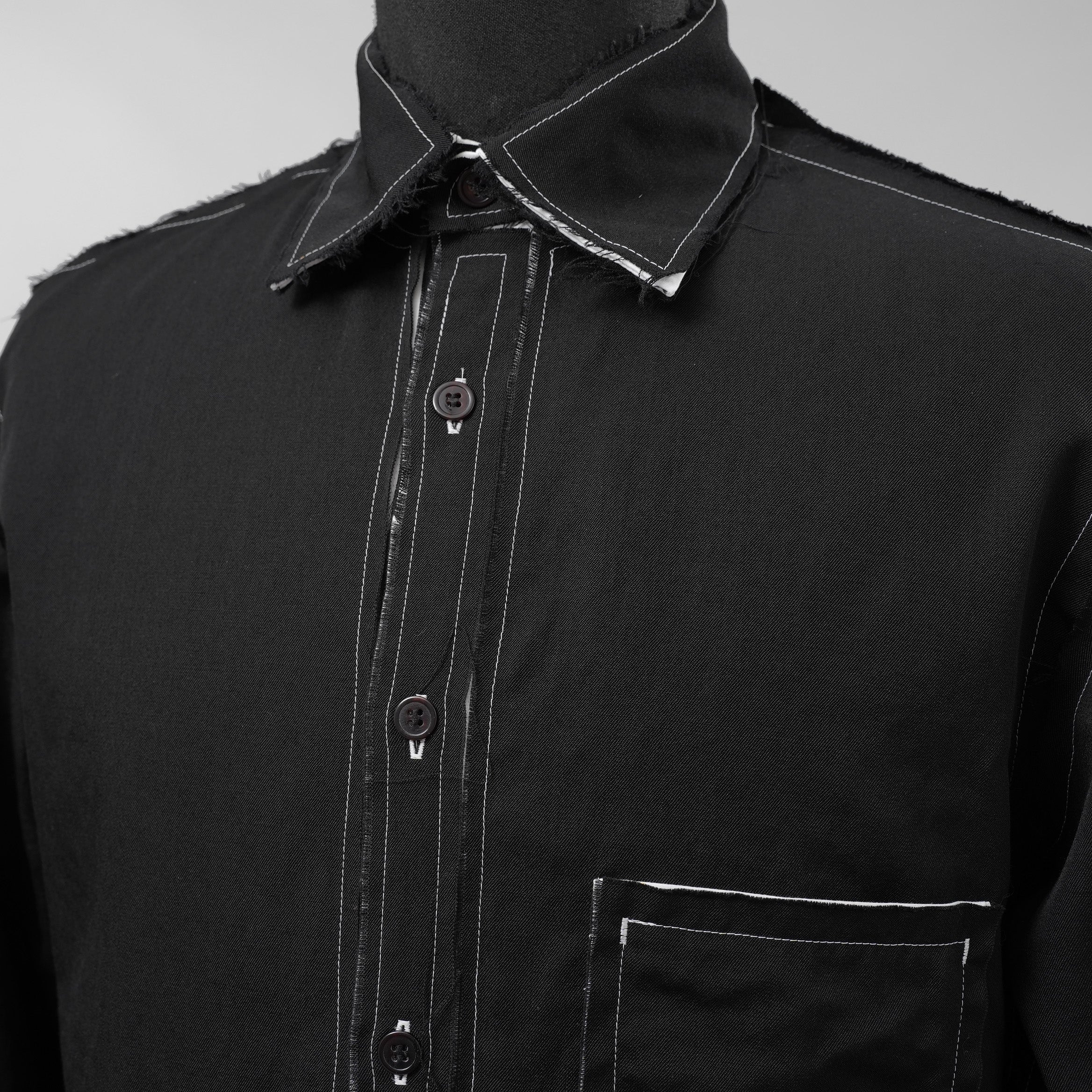 B Yohji Yamamoto ヨウジヤマモト / 18AW Cut Off Shirt カットオフシャツ 長袖シャツ / NV-B51-808 / size 3 (BLACK)