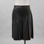 希少 LOUIS VUITTON ルイヴィトン / 美品 21AW ラムスキン アシンメトリー レザー プリーツ スカート / 1A91Y5 / size 38 (BLACK) レディース