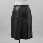 希少 LOUIS VUITTON ルイヴィトン / 美品 21AW ラムスキン アシンメトリー レザー プリーツ スカート / 1A91Y5 / size 38 (BLACK) レディース
