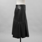 希少 LOUIS VUITTON ルイヴィトン / 美品 21AW ラムスキン アシンメトリー レザー プリーツ スカート / 1A91Y5 / size 38 (BLACK) レディース