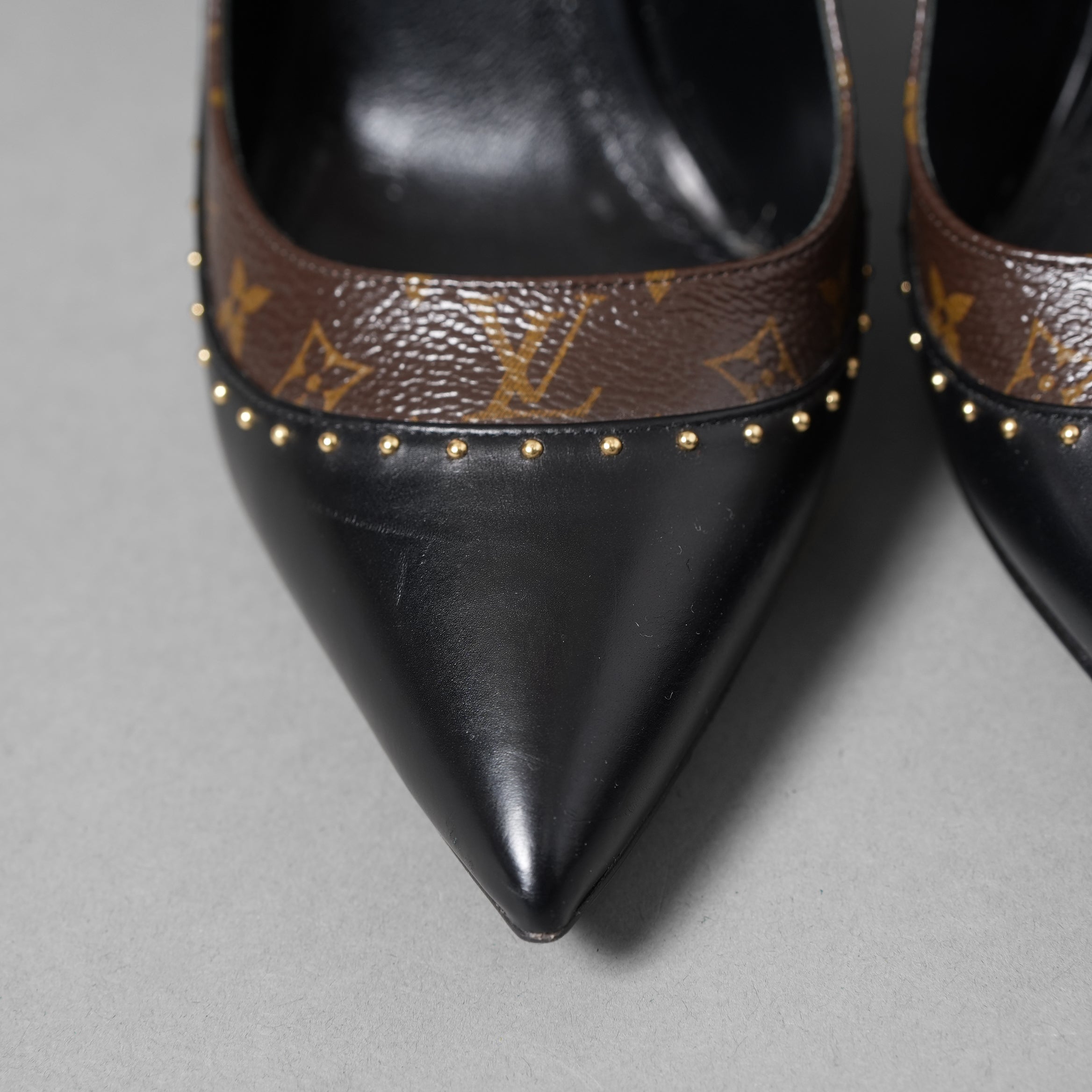 LOUIS VUITTON ルイヴィトン  / シェリー ライン パンプス Cherie pumps モノグラム / size 36 (23cm) BLACK x BROWN）