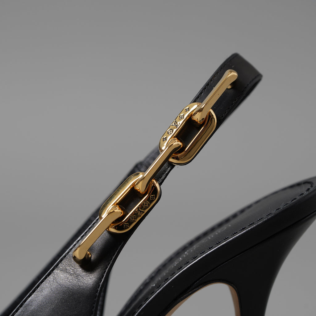 LOUIS VUITTON ルイヴィトン / 22SS Sparkle スパークル スリングバック パンプス チェーン / size 35 (22.5cm) BLACK ヒール シューズ
