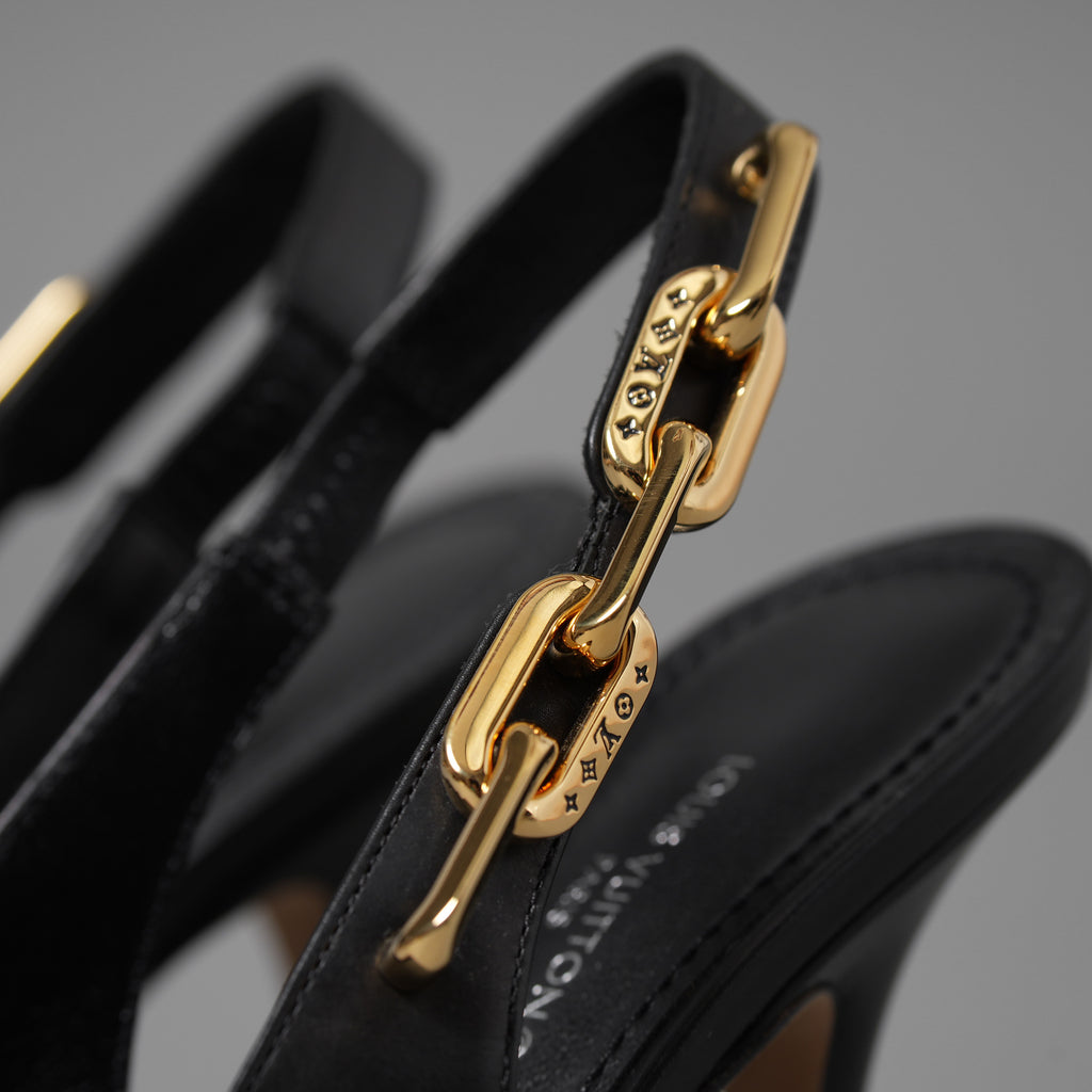 LOUIS VUITTON ルイヴィトン / 22SS Sparkle スパークル スリングバック パンプス チェーン / size 35 (22.5cm) BLACK ヒール シューズ