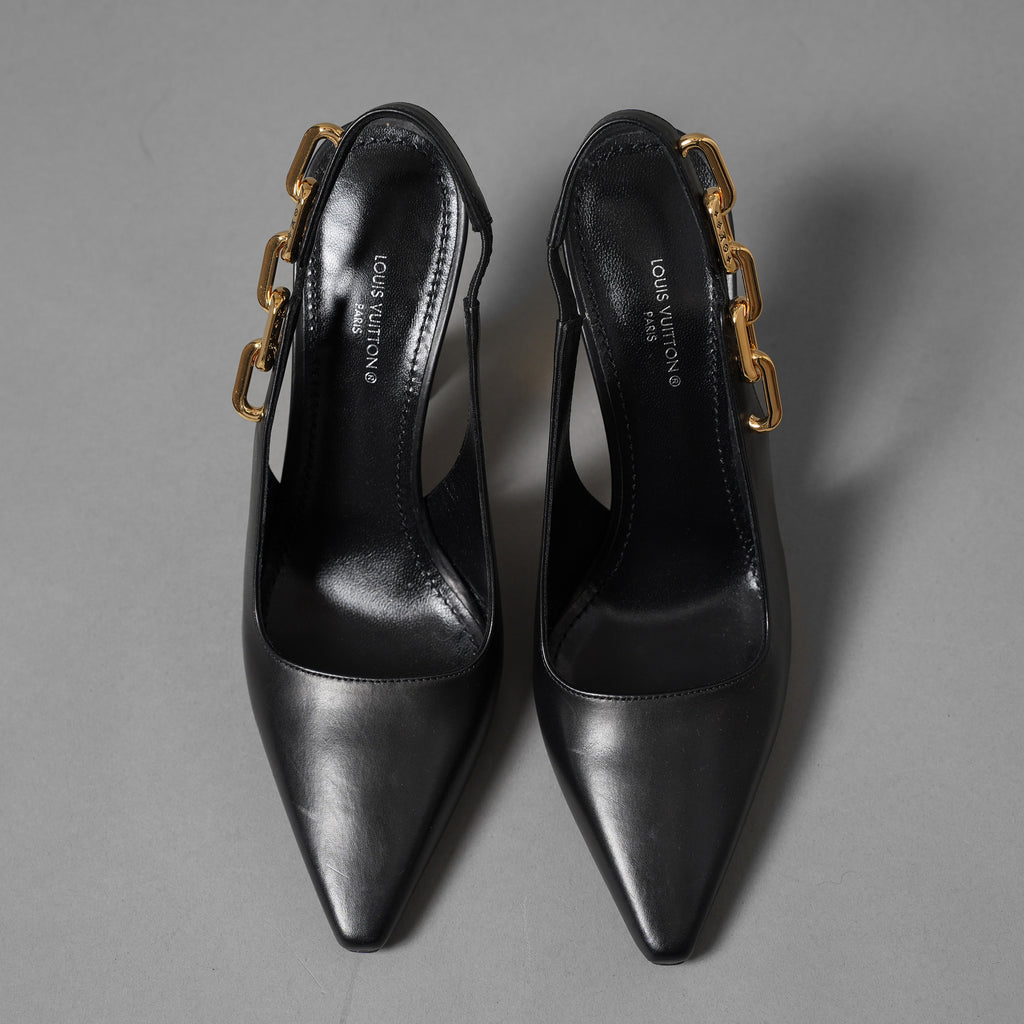 LOUIS VUITTON ルイヴィトン / 22SS Sparkle スパークル スリングバック パンプス チェーン / size 35 (22.5cm) BLACK ヒール シューズ