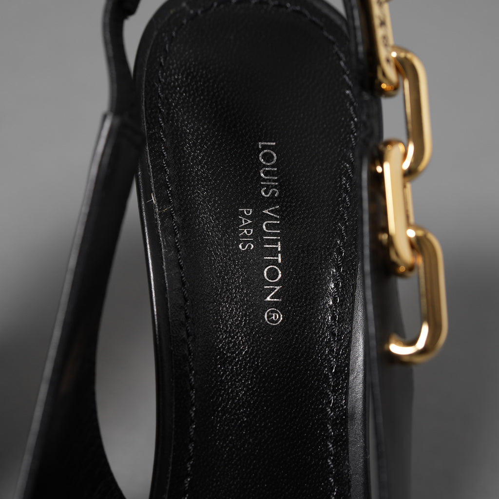 LOUIS VUITTON ルイヴィトン / 22SS Sparkle スパークル スリングバック パンプス チェーン / size 35 (22.5cm) BLACK ヒール シューズ