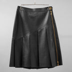 希少 LOUIS VUITTON ルイヴィトン / 美品 21AW ラムスキン アシンメトリー レザー プリーツ スカート / 1A91Y5 / size 38 (BLACK) レディース