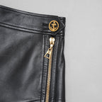 希少 LOUIS VUITTON ルイヴィトン / 美品 21AW ラムスキン アシンメトリー レザー プリーツ スカート / 1A91Y5 / size 38 (BLACK) レディース